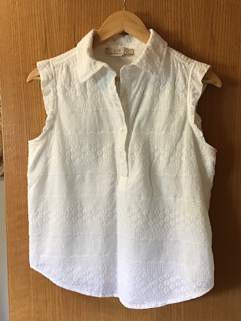LOFT White Cotton Embroidered Pullover Shirt-Collar Top